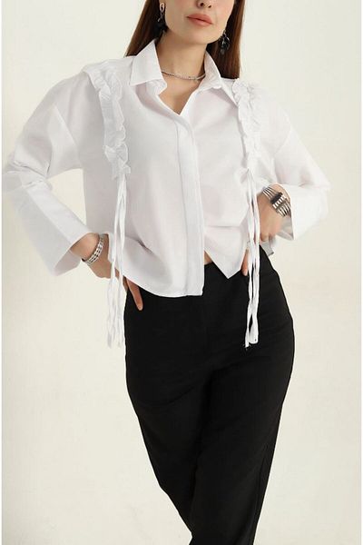 MODA Ruffle Detailed Hem Top Short Crop Shirt