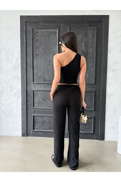 QADİSH Women's One Shoulder Seesaw Fabric Double Set