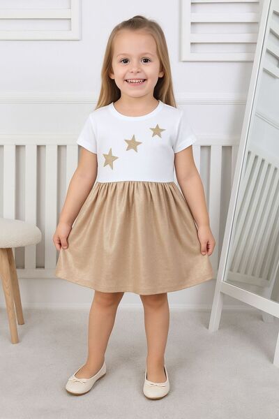 LAURUS BOUTİQUE yıldız detaylı çift renk kız çocuk elbise