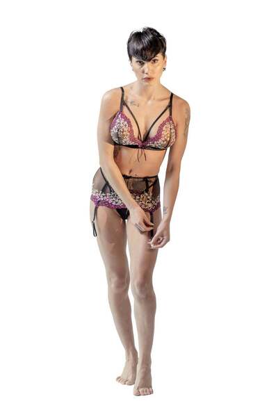 BLD by Exclusive Set sutien portjartier chilot broderie Lizette02 negru, BLD by Exclusive