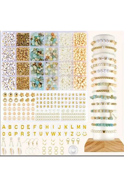 yiğit aksesuar Broken and Round Natural Stone Giant Pearl Letter Sand Beads and Spacer Necklace Bracelet Jewelry Making Set