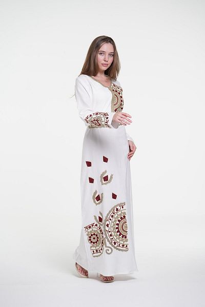 al bent al sharqieh Ladies Printed Jalabiya - Full-Sleeve linen Dress with belt and All Prints