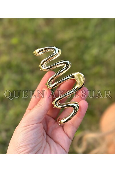 QUEEN AKSESUAR Luxury Trend Curve Fashion Big Large Metal Sprial Auger Bow Model Gold Gold Snap Buckle