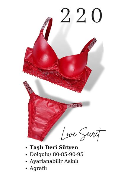Star Murayskadın 2 Piece Leather Bra Set with Stones