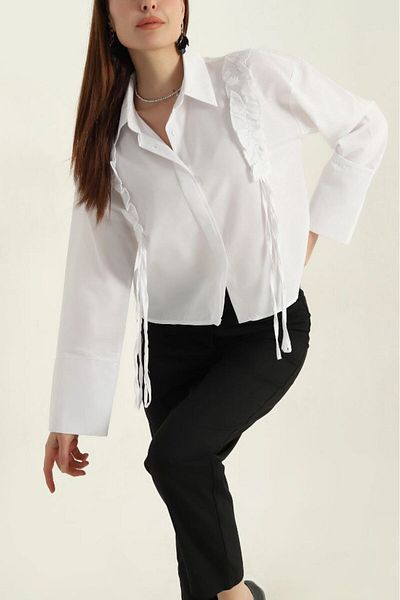 MODA Ruffle Detailed Hem Top Short Crop Shirt