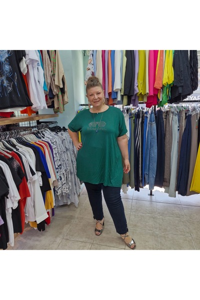 Büyük Beden Standart Beden Taşlı T-Shirt