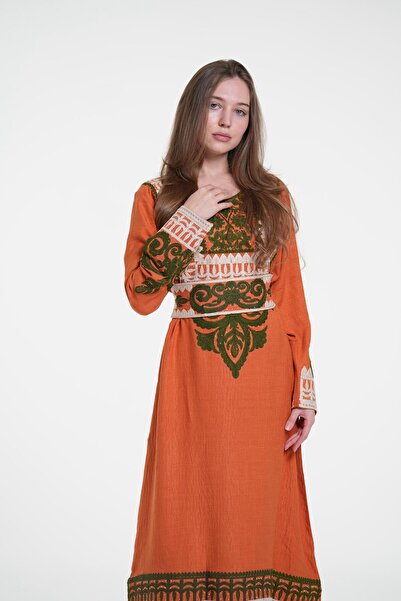 al bent al sharqieh Ladies Printed Jalabiya - Full-Sleeve linen Dress with be...