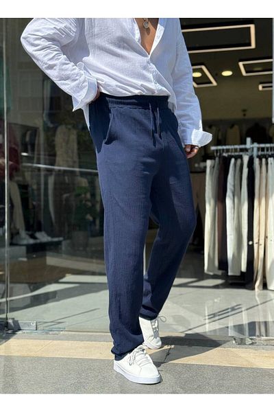 REX MODA Crinkle Linen Men's Jogger Pants