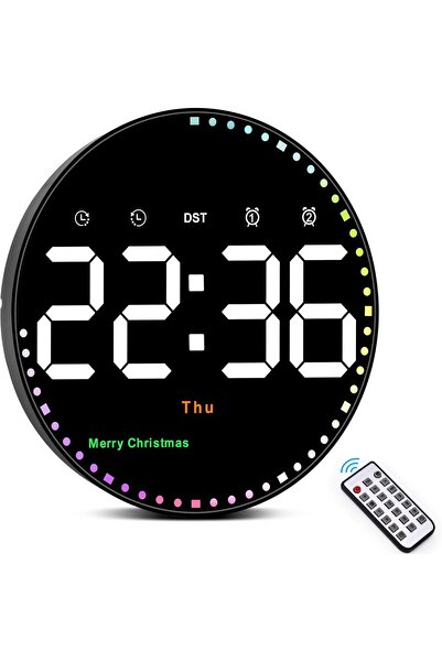 DEKORANLA 10'' Akıllı Dijital Duvar Saati LED Ekran Uzaktan Kumanda Parlaklık...
