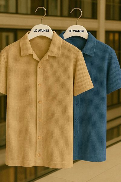 Store Advantageous Pack of 2 100% Cotton Premium Men's Summer Button Short Sleeve Shirts