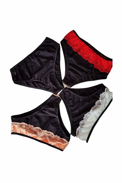 BLD by Exclusive Set of 4 classic panties, black, microfiber, lace ALINA, BLD by Exclusive