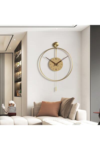 DEKORANLA Büyük Boy Modern Sarkaç Metal Duvar Saati, 50x75cm, Şık ve Şık Tasarım