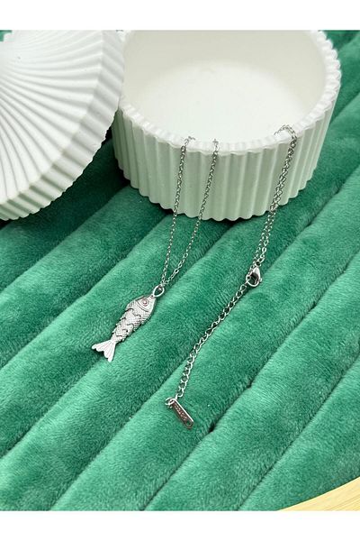 ilvesa shop New Season Non-Tarnish Moving Fish Silver Color Steel Necklace