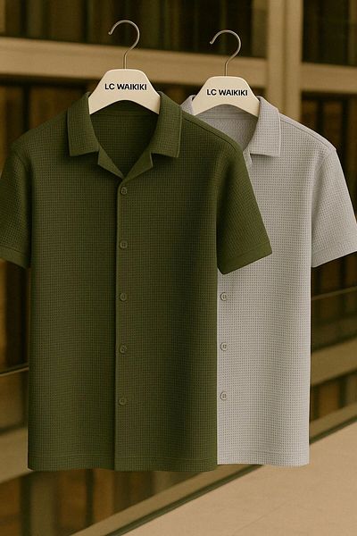 Store Advantageous Pack of 2 100% Cotton Premium Men's Summer Button Short Sleeve Shirts