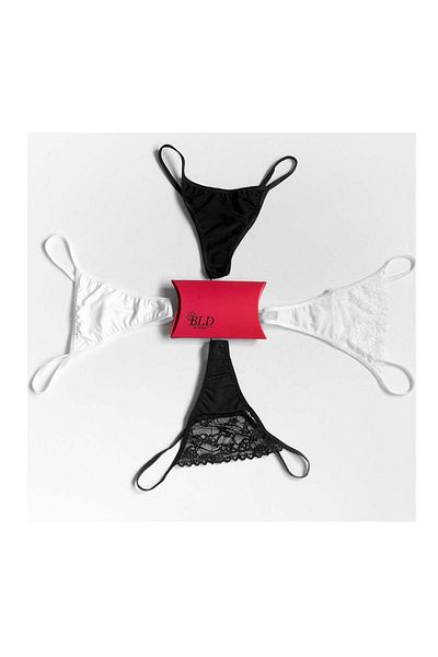 BLD by Exclusive Gift box set, 4 pcs thong panties, white, black, microfiber, FANTAZIA lace, BLD by Exclusive