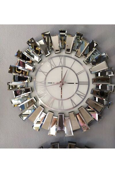 DEKORANLA Gümüş Renkli Piyano Aynalı Saat 60cm, Şık ve Modern Tasarım