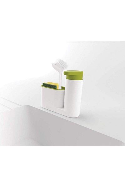 SIKS ® sink organizer for kitchen or bathroom, detergent dispenser, sponge holder, white/green