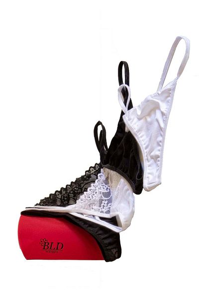 BLD by Exclusive Gift box set, 4 pcs thong panties, white, black, microfiber, FANTAZIA lace, BLD by Exclusive