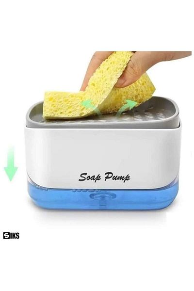 SIKS 2 in 1 Soap Dispenser, Liquid Detergent, Capacity 350ml, Sponge Included, White/Gray