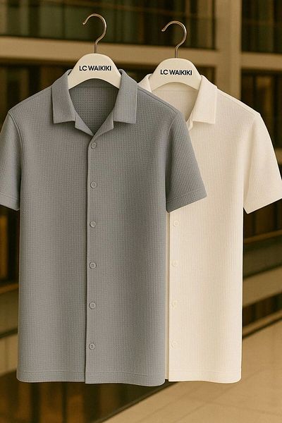 Store Advantageous Pack of 2 100% Cotton Premium Men's Summer Button Short Sleeve Shirts