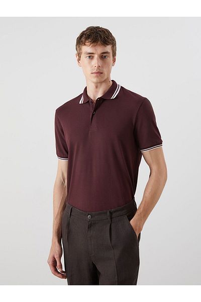 LC Waikiki Southblue Polo Neck Short Sleeve Men's Textured T-Shirt