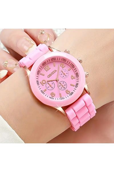 Geneva Women's Silicone Strap Pink Wristwatch – Stylish and Sporty Design