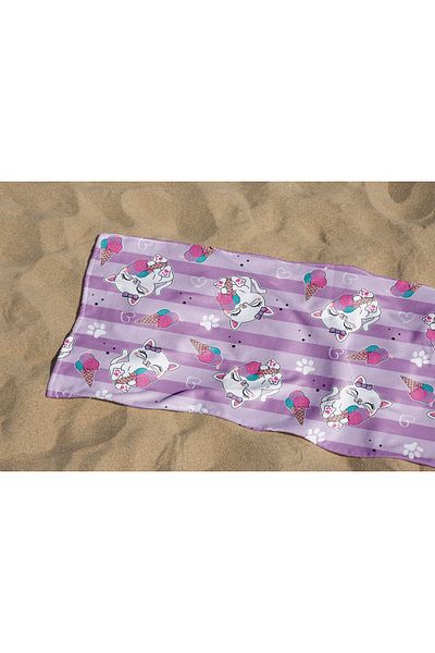 Erays Home Cute Cat Icecream Pattern Digital Printed Beach Towel Women's Beach Towel Sea Towel