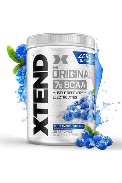 xtend Original BCAA Powder Blue Raspberry Ice, ZERO CALORIE, ZERO CARB, ZERO SUGAR, Post Workout Mus