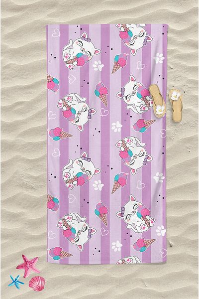 Erays Home Cute Cat Icecream Pattern Digital Printed Beach Towel Women's Beach Towel Sea Towel