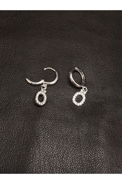 Han Ticarethane Silver Color Stone Letter O Earrings