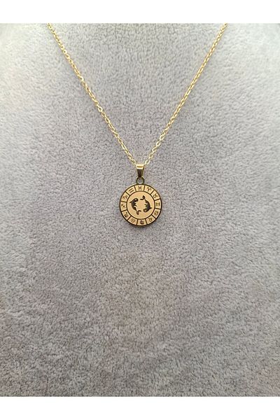 Han Ticarethane Gold Color Round Model Pisces Steel Necklace