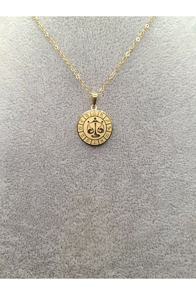 Han Ticarethane Gold Color Round Model Libra Sign Steel Necklace