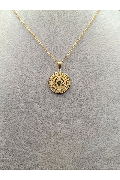 Han Ticarethane Gold Color Round Model Cancer Zodiac Steel Necklace