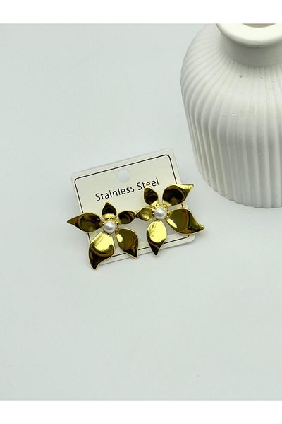 ilvesa shop New Season Pearl 5 Petal Flower Model Steel Earrings