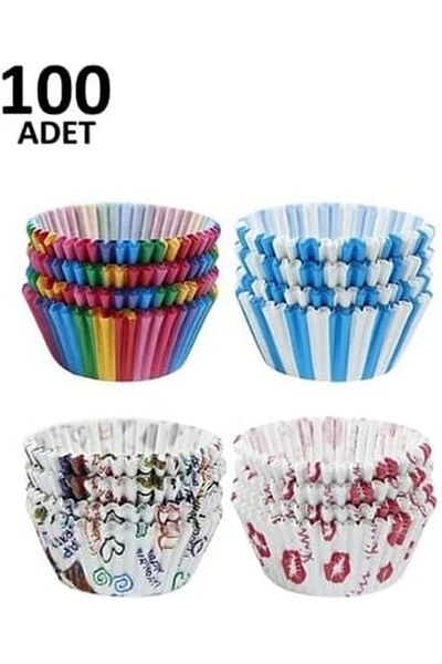 STOREMAX Ntwork Home 100 Pieces Patterned Cupcake Mold, Colorful Brownie and Muffin Container, Paper Art 1087243