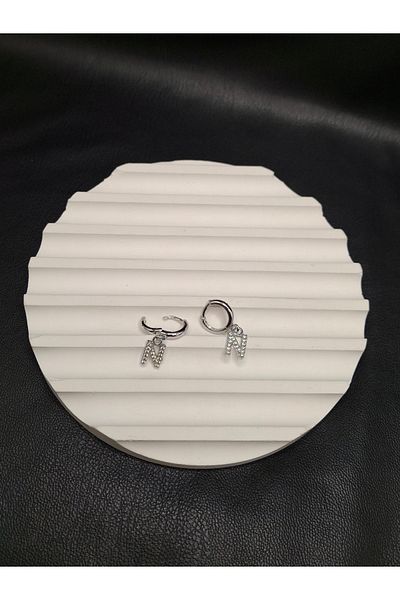 Han Ticarethane Silver Color Stone Letter N Earrings