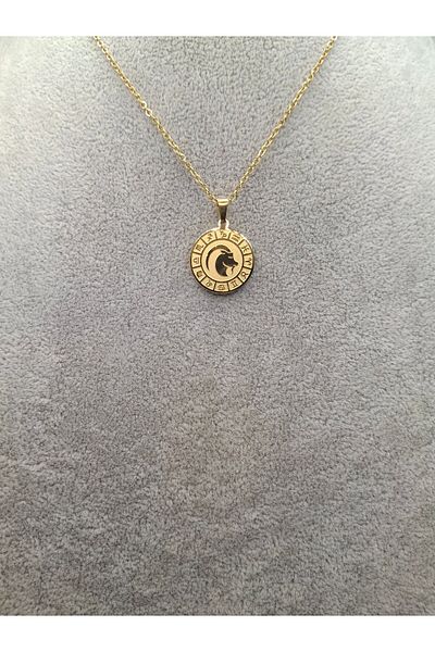 Han Ticarethane Gold Color Round Model Capricorn Steel Necklace