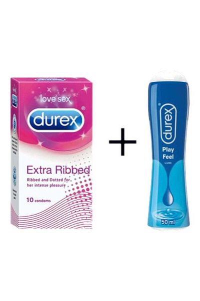 Durex Extra Ribbed Condoms and Play Feel Lube 50ml Bundle