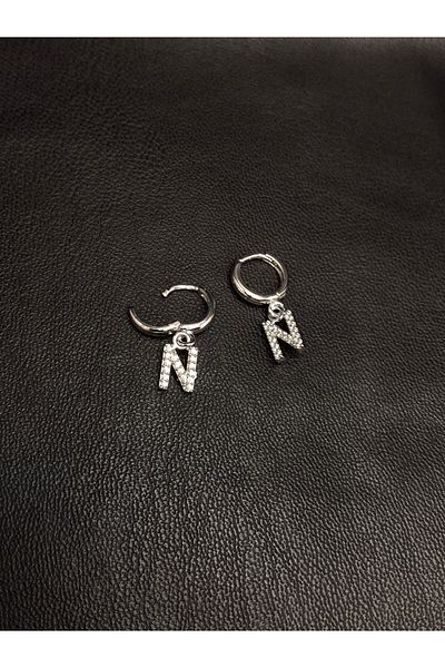 Han Ticarethane Silver Color Stone Letter N Earrings