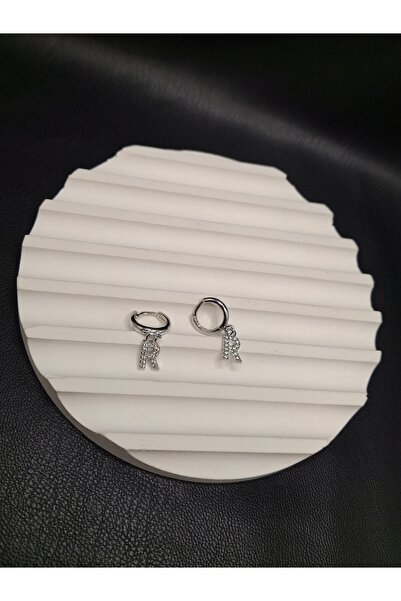 Han Ticarethane Silver Color Stone Letter R Earrings