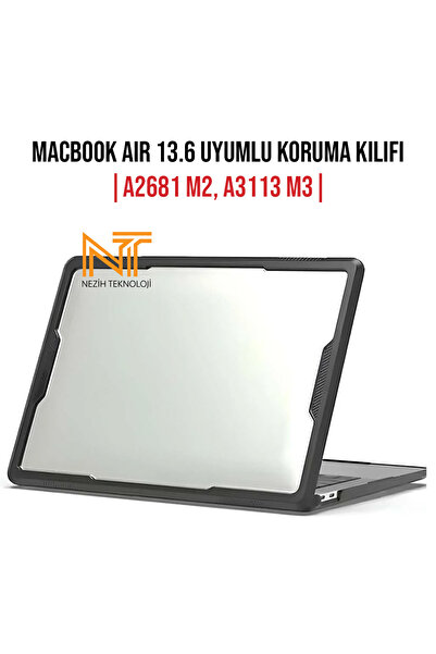 Nezih Case MacBook Air 13.6' A2681 M2, A3113 M3 Uyumlu Slim, Şeffaf Sert Koru...