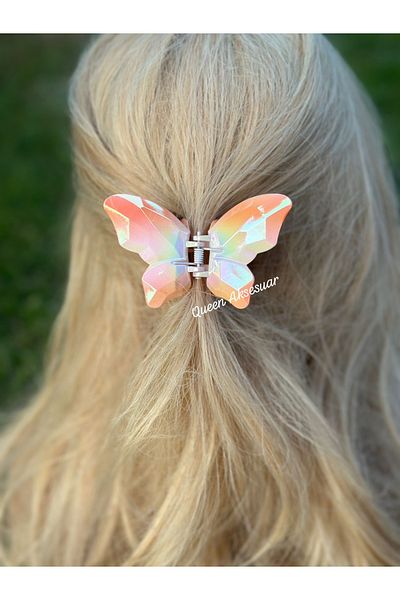 QUEEN AKSESUAR Shiny Metallic Look Gradient Brown White Large 3D Butterfly Snap Buckle