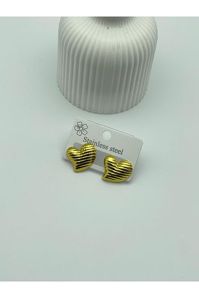 ilvesa shop New Season Non-Tarnish Patterned Heart Model Steel Earrings