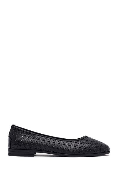 Derimod Women's Black Patterned Leather Ballerinas 25Sfd291318