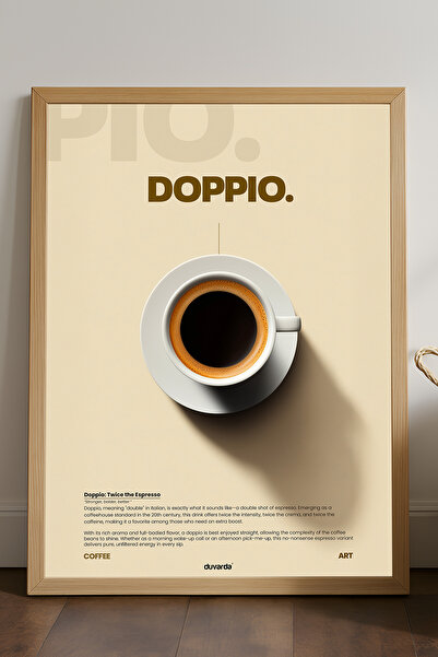Duvarda Doppio kafa, poster u prirodnom drvenom okviru, dekorativna zidna slika