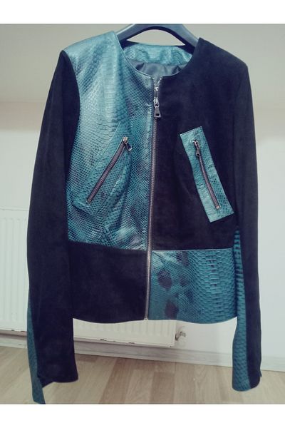 hoaryage Genuine Lambskin Soft Leather, Snake Print Pattern Leather Coat Blazer Crop Coat