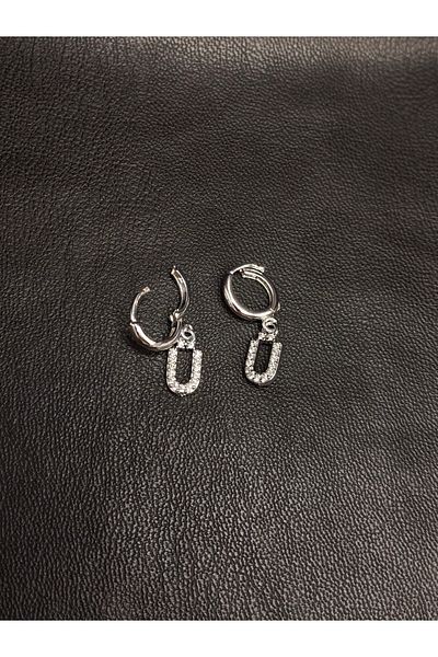 Han Ticarethane Silver Color Stone Letter U Earrings