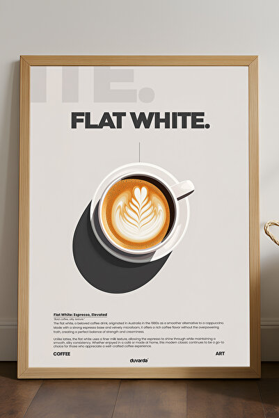 Duvarda Plakat sa prirodnim drvenim okvirom, slika na zidu, Flat White kafa