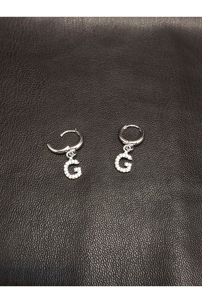 Han Ticarethane Silver Color Stone Letter g Earrings