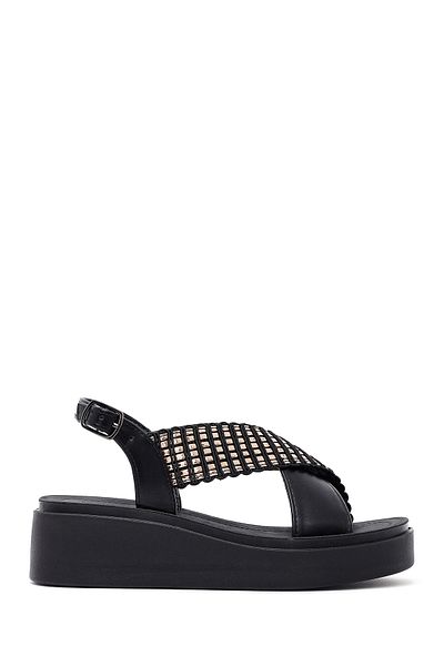 Derimod Women's Black Thick Soled Stone Sandals 25Sfe465514